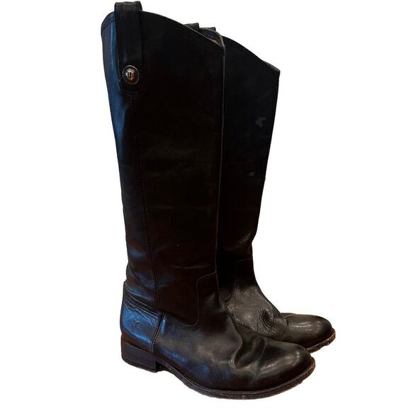 Frye Melissa Button 2 100% Leather Boots Size 7.5 Women’s Black Slip On - Picture 4 of 8